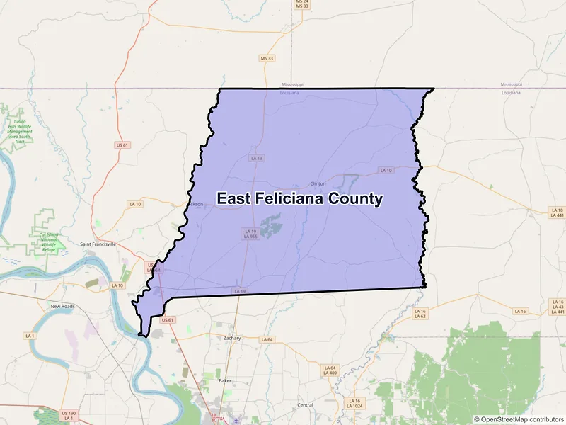 Map of East Feliciana County, Louisiana and ZIP codes