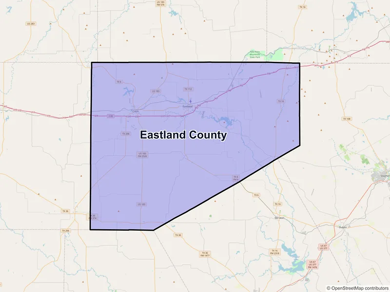 Map of Eastland County, Texas and ZIP codes