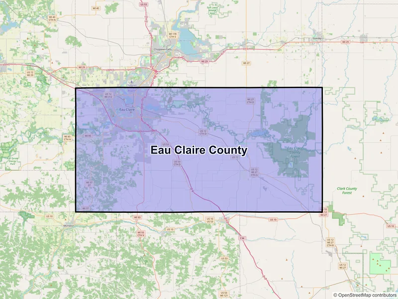 Map of Eau Claire County, Wisconsin and ZIP codes