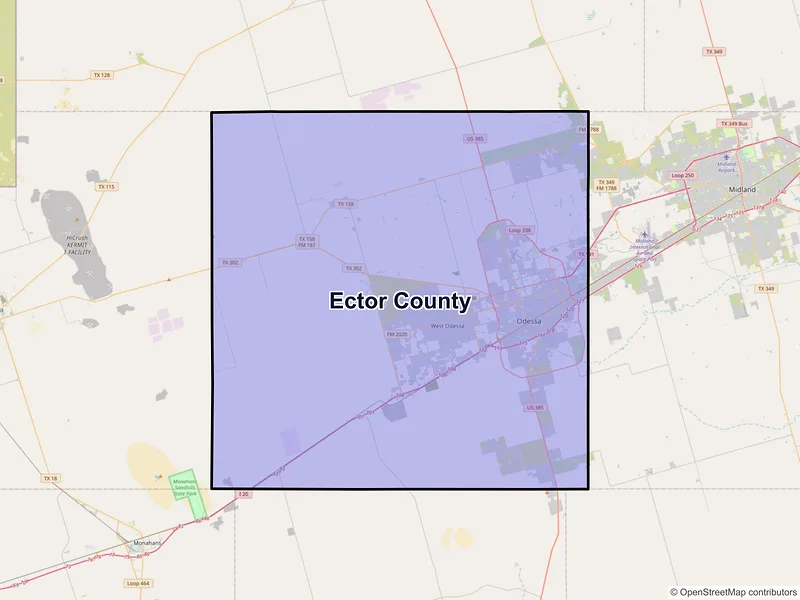 Map of Ector County, Texas and ZIP codes