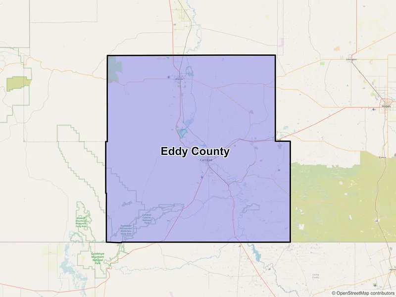 Map of Eddy County, New Mexico and ZIP codes