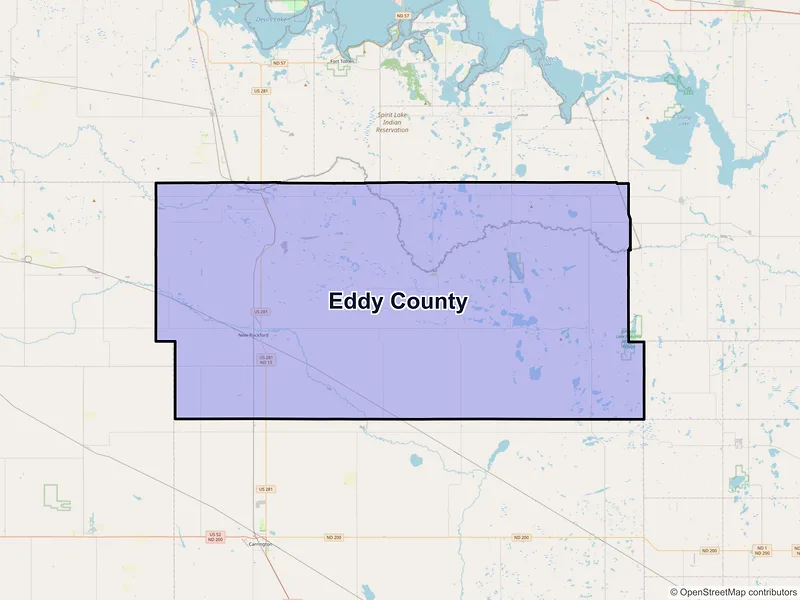 Map of Eddy County, North Dakota and ZIP codes