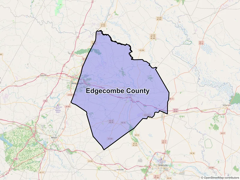 Map of Edgecombe County, North Carolina and ZIP codes