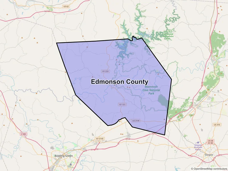 Map of Edmonson County, Kentucky and ZIP codes