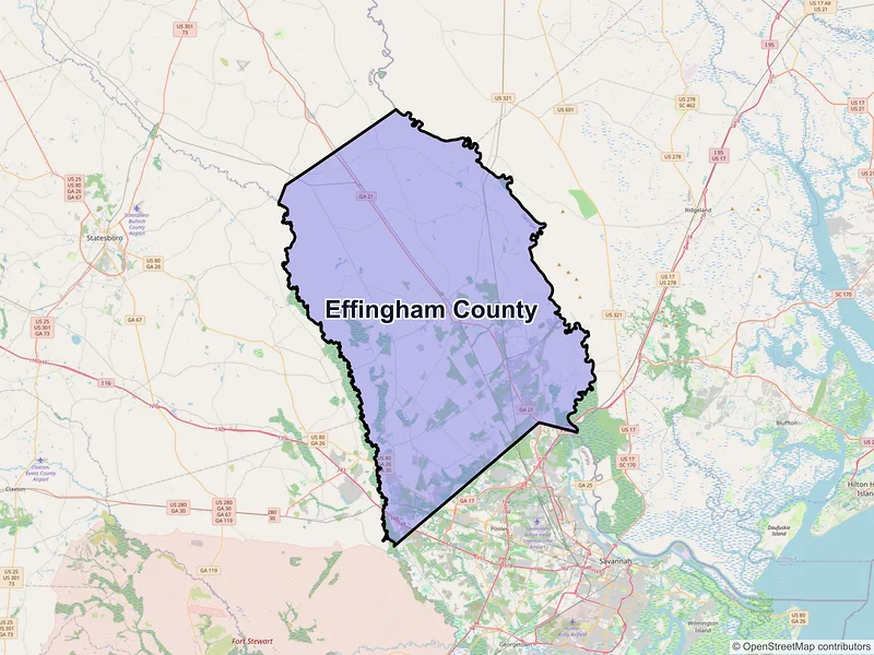 Map of Effingham County, Georgia and ZIP codes