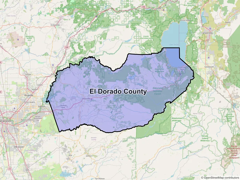 Map of El Dorado County, California and ZIP codes