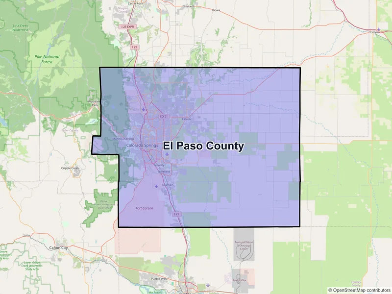 Map of El Paso County, Colorado and ZIP codes