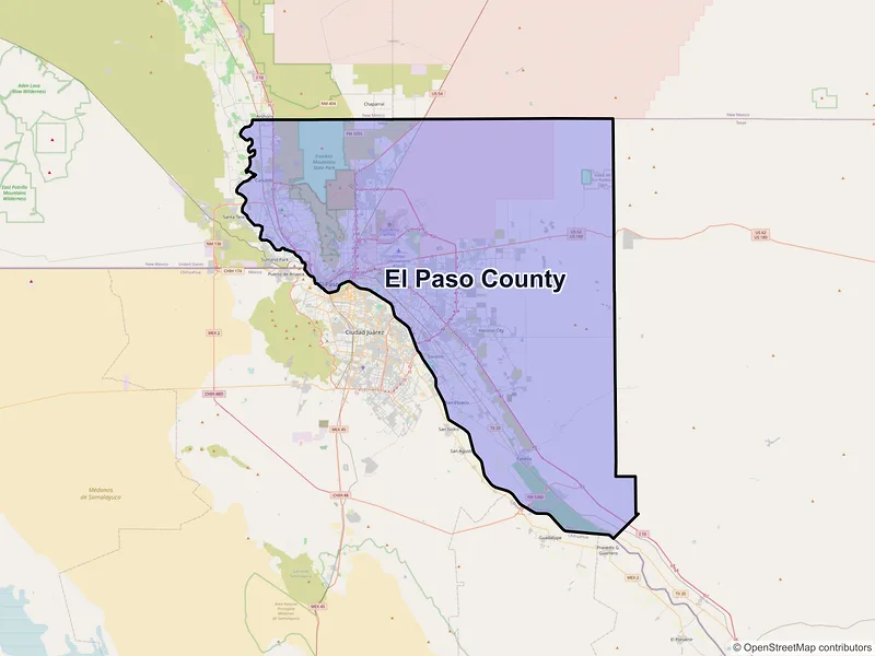 Map of El Paso County, Texas and ZIP codes