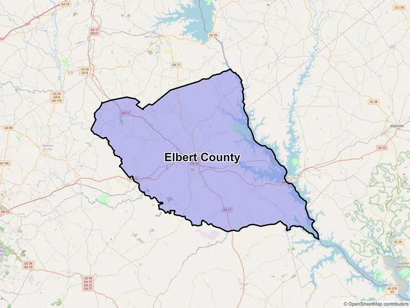 Map of Elbert County, Georgia and ZIP codes