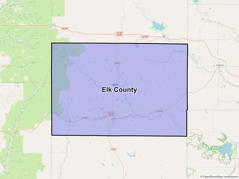Map of Elk County, Kansas and ZIP codes