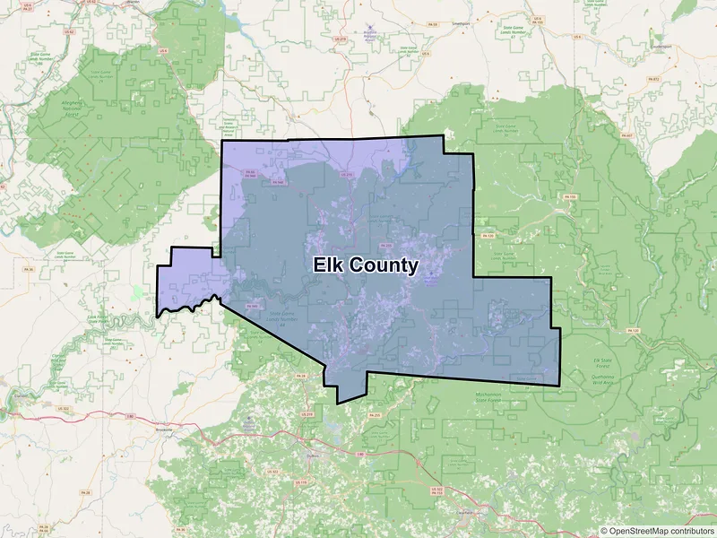 Map of Elk County, Pennsylvania and ZIP codes
