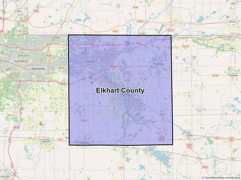 Map of Elkhart County, Indiana and ZIP codes