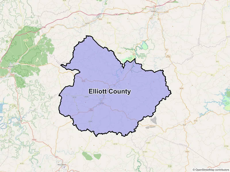 Map of Elliott County, Kentucky and ZIP codes