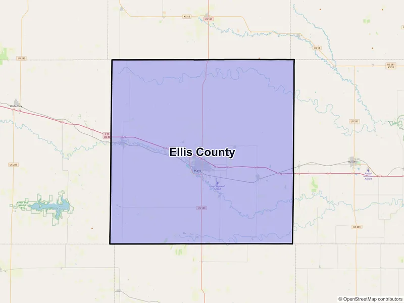 Map of Ellis County, Kansas and ZIP codes