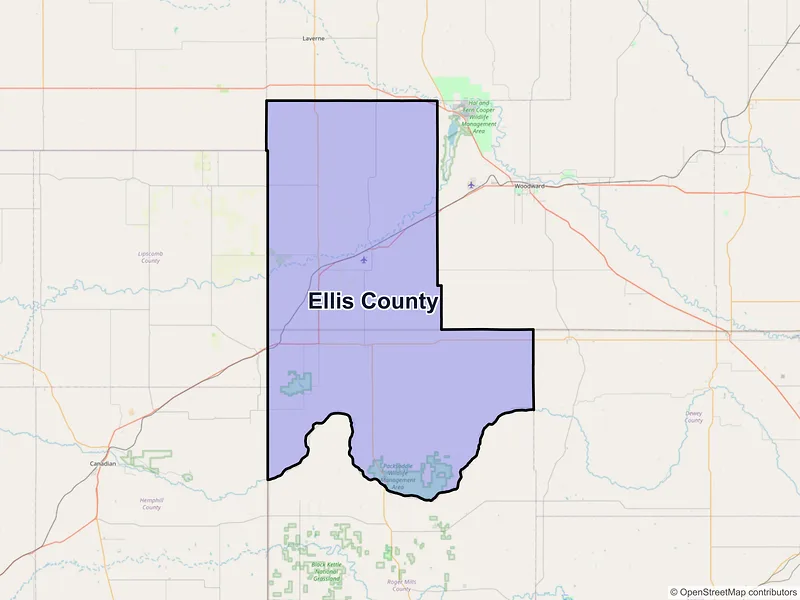 Map of Ellis County, Oklahoma and ZIP codes