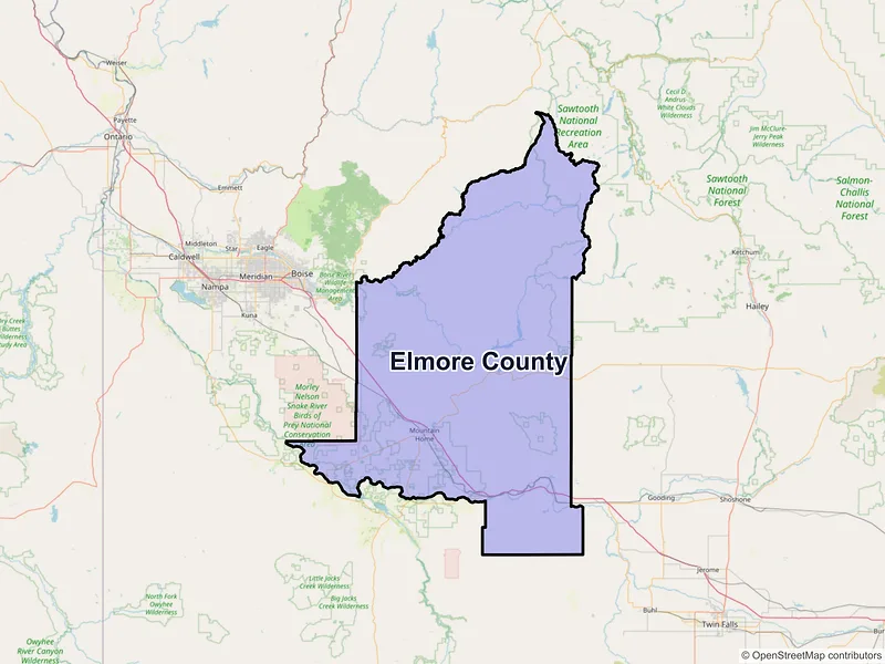 Map of Elmore County, Idaho and ZIP codes