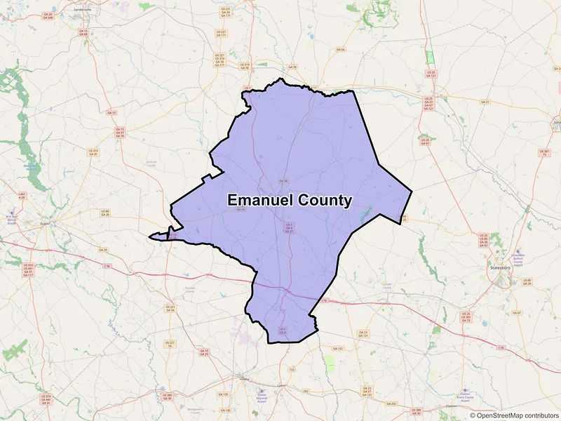 Map of Emanuel County, Georgia and ZIP codes