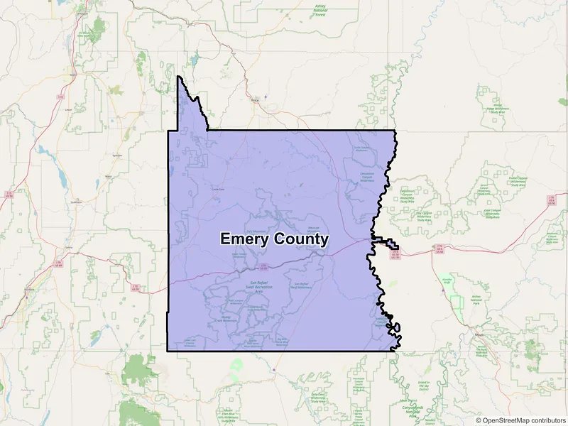 Map of Emery County, Utah and ZIP codes