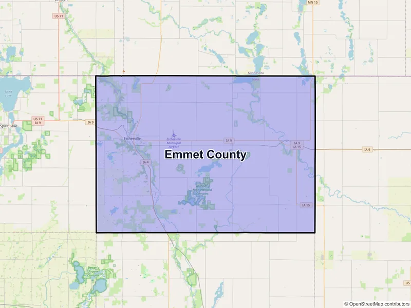 Map of Emmet County, Iowa and ZIP codes