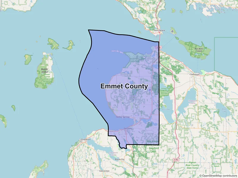 Map of Emmet County, Michigan and ZIP codes