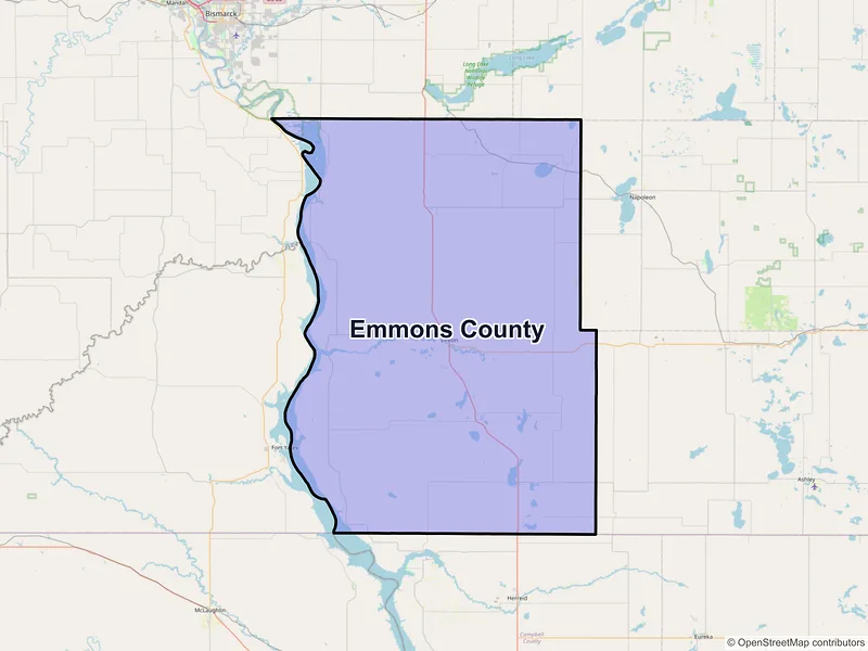 Map of Emmons County, North Dakota and ZIP codes