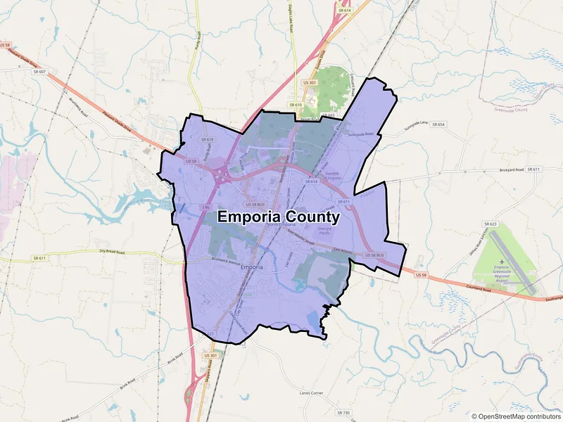 Map of Emporia County, Virginia and ZIP codes