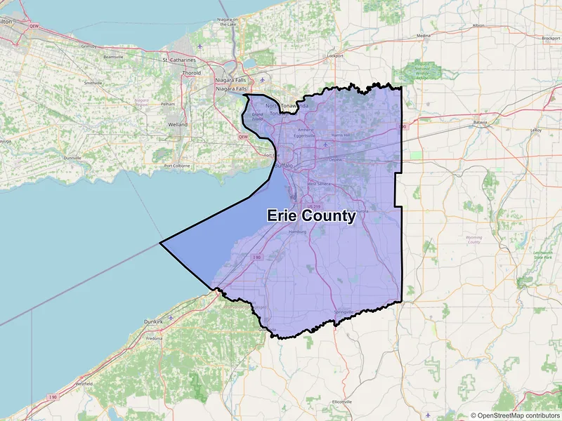 Map of Erie County, New York and ZIP codes