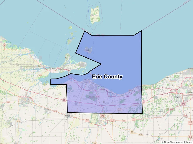 Map of Erie County, Ohio and ZIP codes