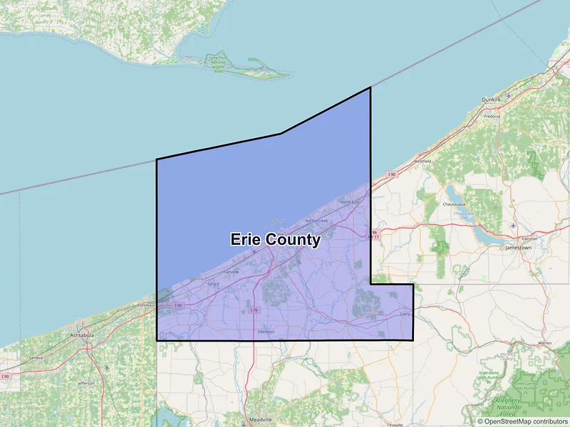 Map of Erie County, Pennsylvania and ZIP codes