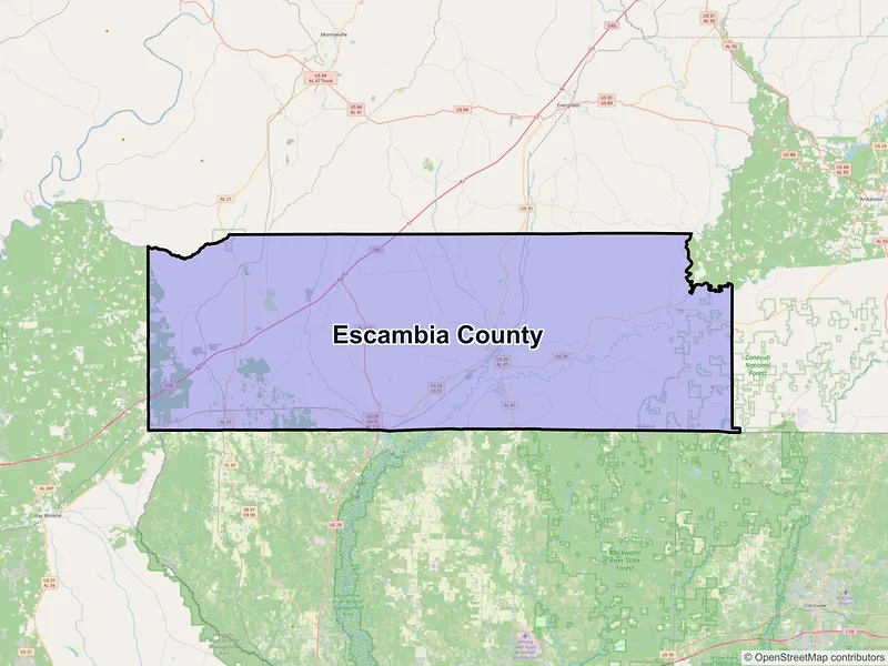 Map of Escambia County, Alabama and ZIP codes