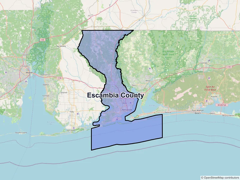 Map of Escambia County, Florida and ZIP codes