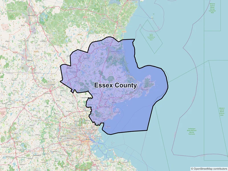 Map of Essex County, Massachusetts and ZIP codes
