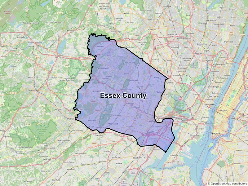 Map of Essex County, New Jersey and ZIP codes