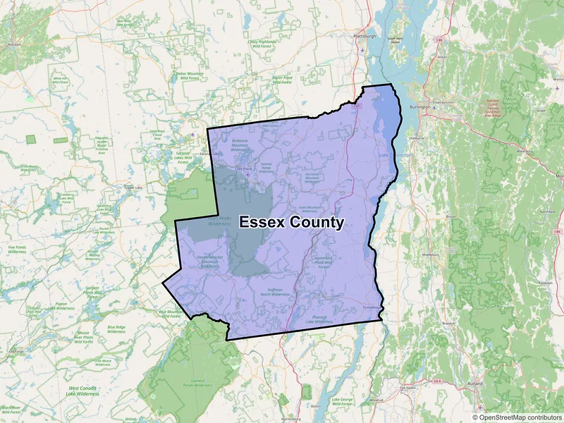 Map of Essex County, New York and ZIP codes