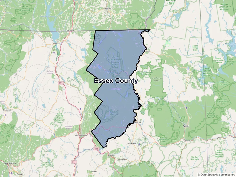 Map of Essex County, Vermont and ZIP codes