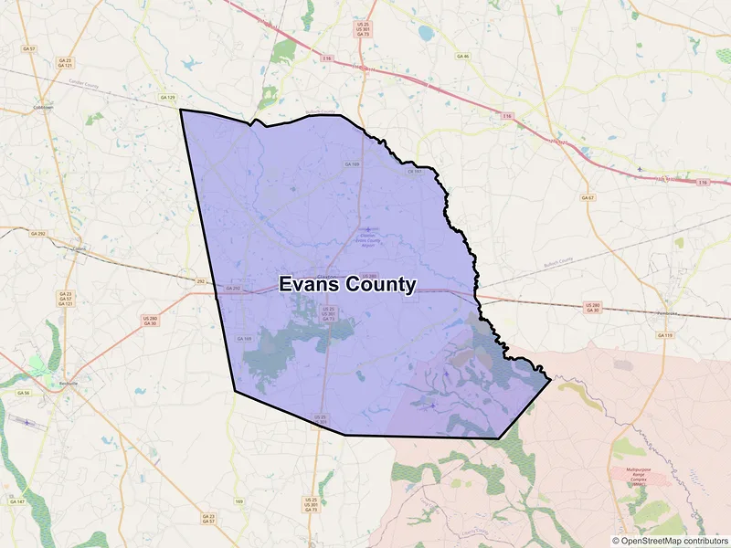 Map of Evans County, Georgia and ZIP codes
