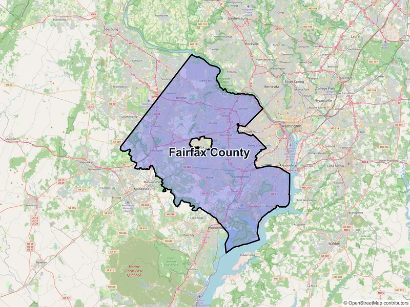 Map of Fairfax County, Virginia and ZIP codes