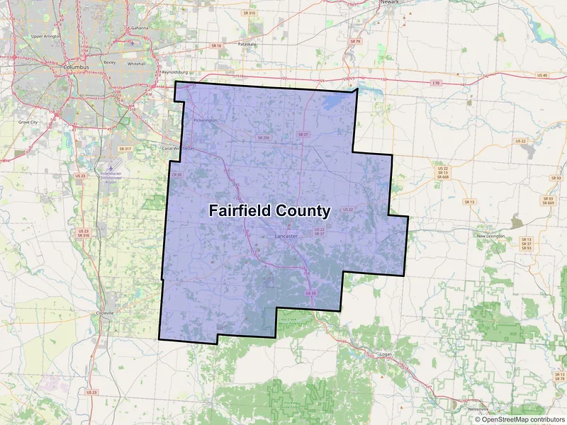 Map of Fairfield County, Ohio and ZIP codes