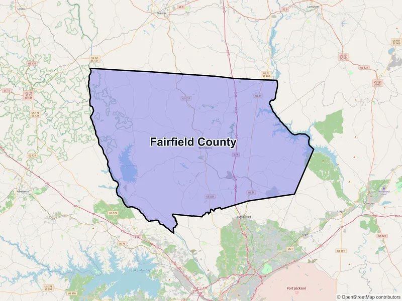 Map of Fairfield County, South Carolina and ZIP codes