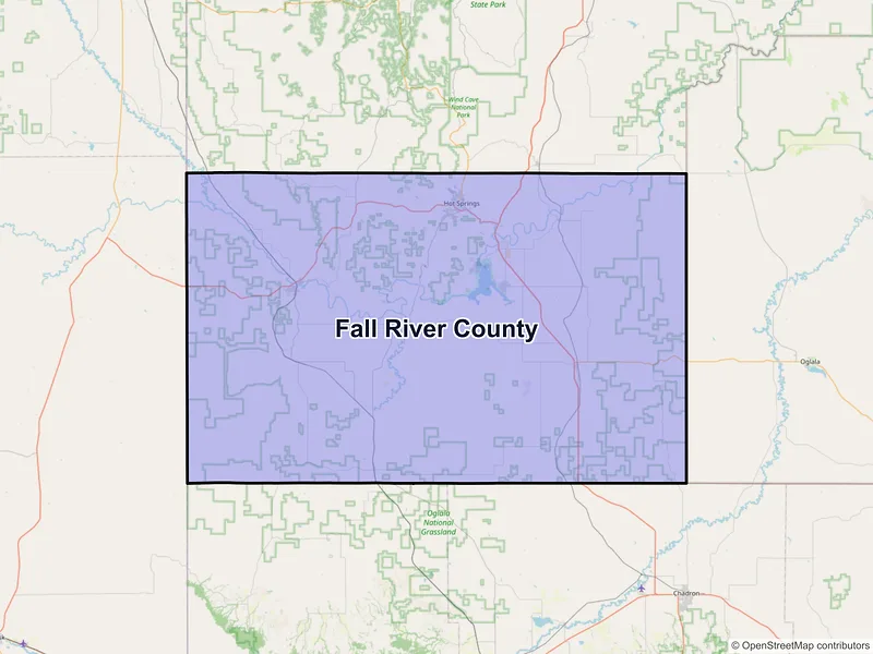 Map of Fall River County, South Dakota and ZIP codes