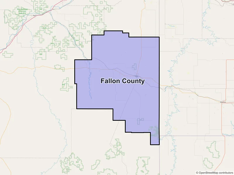Map of Fallon County, Montana and ZIP codes