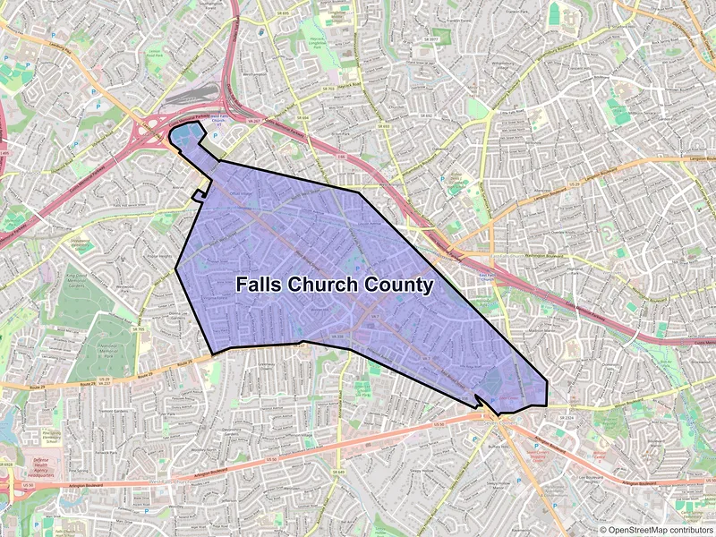 Map of Falls Church County, Virginia and ZIP codes