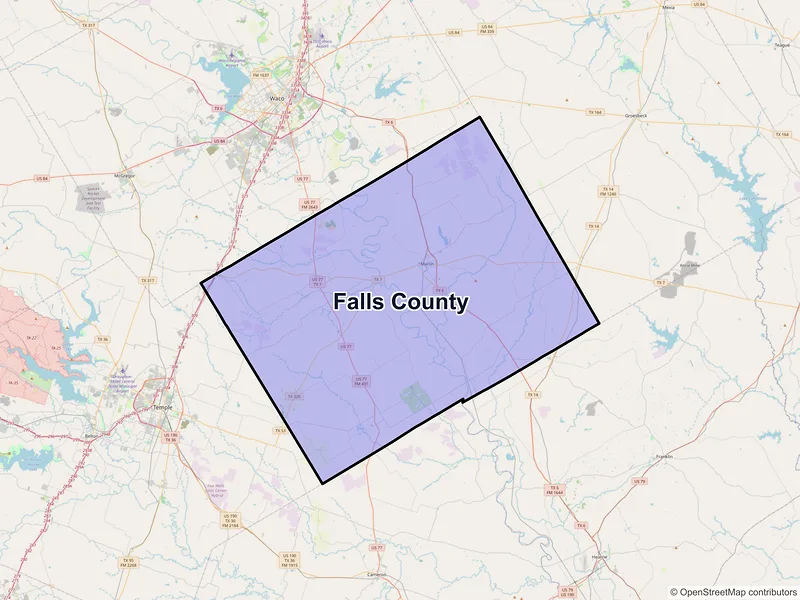 Map of Falls County, Texas and ZIP codes