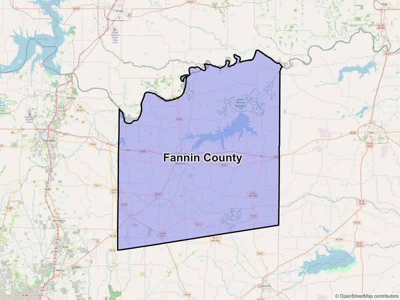Map of Fannin County, Texas and ZIP codes