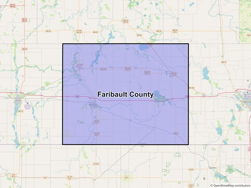 Map of Faribault County, Minnesota and ZIP codes