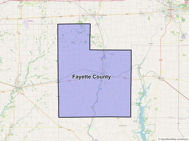 Map of Fayette County, Indiana and ZIP codes