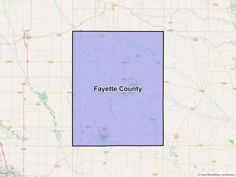 Map of Fayette County, Iowa and ZIP codes