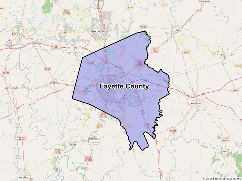 Map of Fayette County, Kentucky and ZIP codes