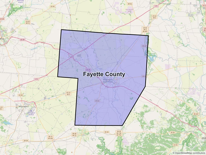 Map of Fayette County, Ohio and ZIP codes