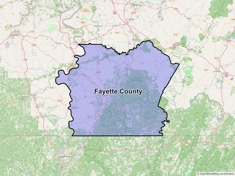 Map of Fayette County, Pennsylvania and ZIP codes